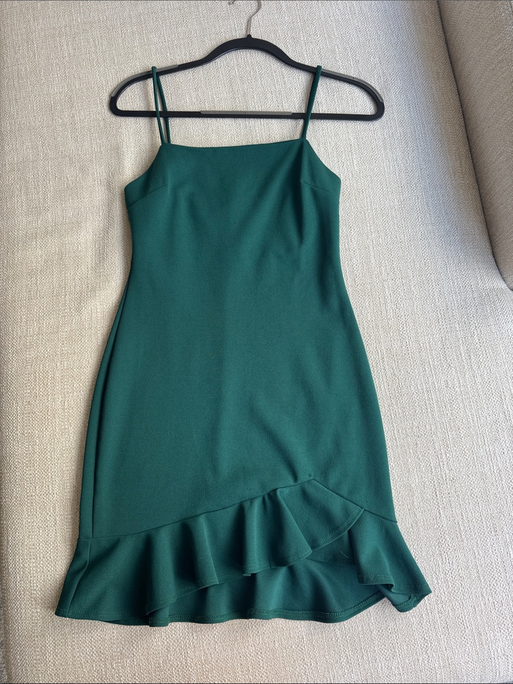Blue Blush Forest Green Spaghetti-Strap Ruffled-Hem Mini Dress